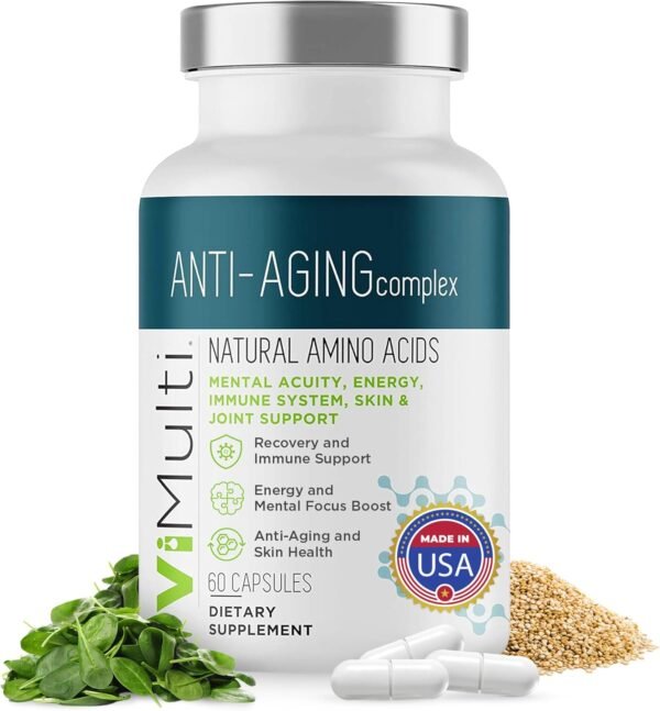 Vitmulti Anti-Aging Natural Amino Acids Supplement for Women & Men – Supports Immune Health, Energy, Smoother Skin Tone, & Restorative Sleep, Anti-Aging Supplement Pills for Longevity, 60 Capsules
