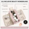 71nPheqeWCL._AC_SL1500_.jpg Travel Makeup Bag Women's Large Capacity Cosmetic Portable Organizer Large Opening Waterproof Storage Toiletry Bags Vertical Free-Standing Brush Holder for Easy Access Pink