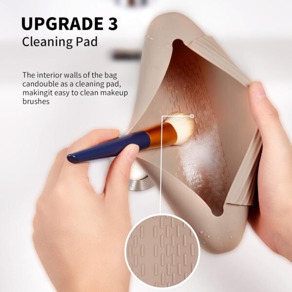 71nWQcrz0rL._SL1500_.jpg Silicone Makeup Brush Holder Travel Cosmetic Bag:Soft Portable Cosmetic Face Brushes Holder with Upgrade Anti-Fall Out Magnetic Closure, Large Travel Makeup Brush Case - Walnut