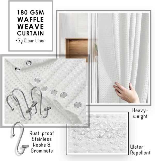 Clara Clark Bathroom Accessories Set - 22PC Bathroom Set, Bathroom Sets with Shower Curtain and Rugs, White Shower Curtain Set with Bathroom Trash Can