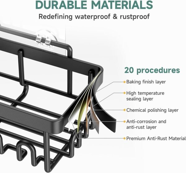 Veken Stainless Steel Shower Caddy 6-Pack, No Drilling & Rustproof, Waterproof Adhesive Shelves Rack with Soap Holder, Large Capacity Bathroom Organizers and Storage, Wall-Mounted Kitchen & Home Decor