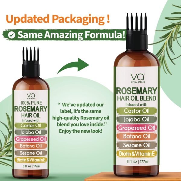 Blend Of Pure Rosemary Oil With Castor, Batana, Jojoba Oil - Infused With Biotin & Vitamin E-Blend of Effective Hair Oils for Hair Growth-Strengthening Treatment 6 Fl Oz