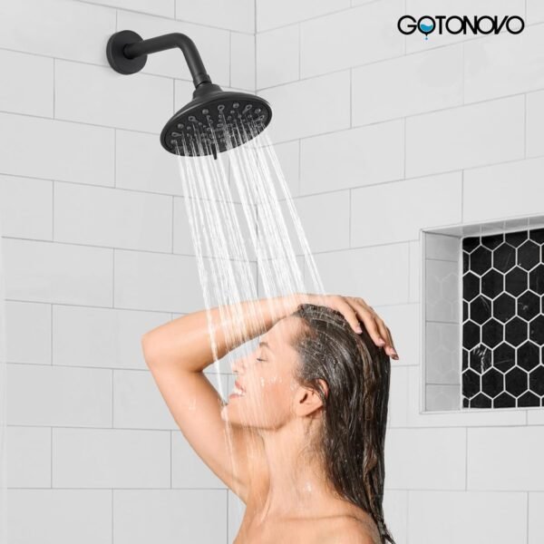 gotonovo Tub Shower Faucet Set Shower Head and Handle Set 6 Modes 6 inch Bathroom Trim Kit with Tub Spout High Pressure Shower System Combo with Valve Round Showerhead Matte Black