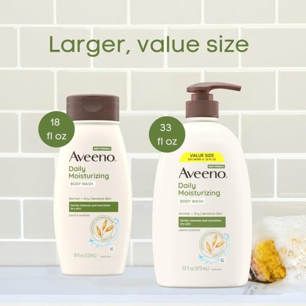 Aveeno Daily Moisturizing Body Wash for Dry Skin with Soothing Oat, Creamy Shower Cleanser, Gentle, Soap-Free and Dye-Free, Lightly Scented, 33 FL OZ