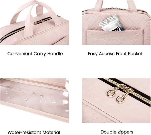 BAGSMART Toiletry Bag Travel Bag with Hanging Hook, Water-resistant Makeup Cosmetic Bag Travel Organizer for Accessories, Shampoo, Full-size Container, Toiletries