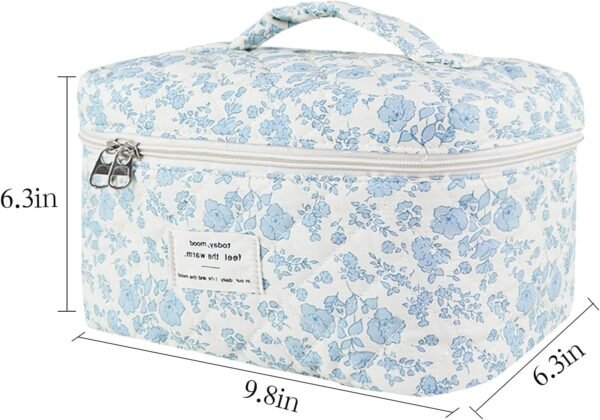 Floral Quilted Cosmetic Bag, Large Travel Aesthetic Makeup Bag, Cute Coquette Toiletry Bag for Women Girls