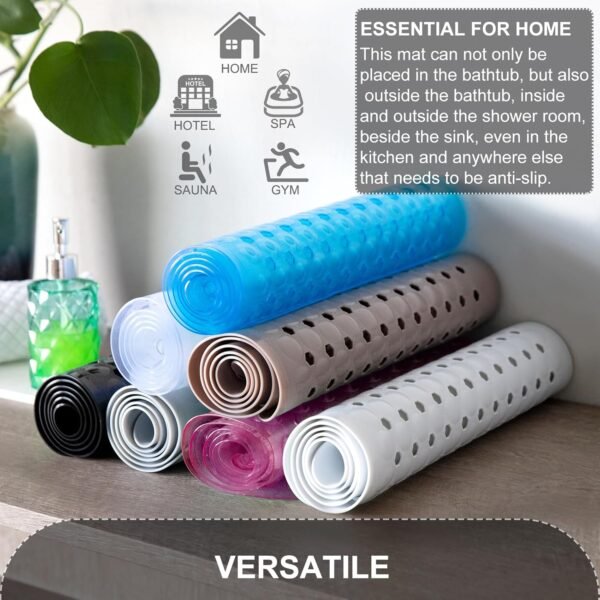 Bath Tub and Shower Mats, Non Slip 40 x 16 Inch Extra Large Bathtub Mat, Machine Washable Bathmat with Drain Holes, Suction Cups for Bathroom Floor, Gray