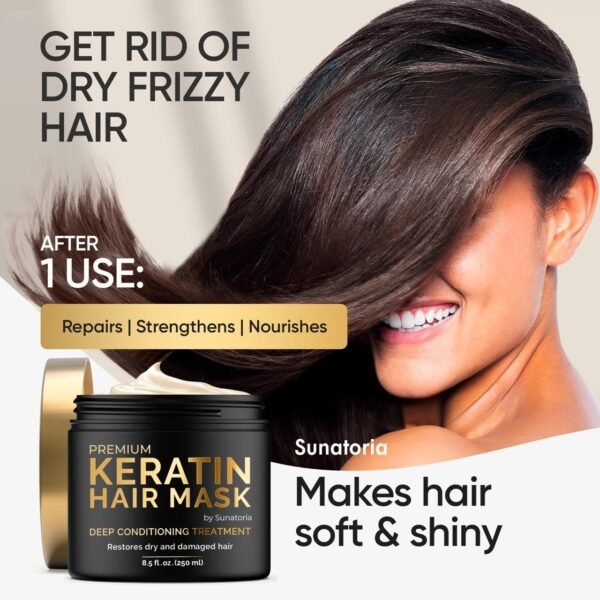 SUNATORIA Keratin Hair Mask - Deep Conditioner for Dry Damaged Hair - Hydrates, Repairs, Nourishes - Keratin Hair Treatment - Deep Conditioning Hair Mask - Keratina Mascarilla Para el Cabello