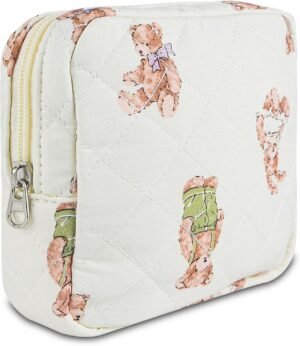 71olHN1fSSL._AC_SL1500_.jpg Small Floral Quilted Makeup Bag, Coquette Aesthetic Travel Toiletry Organizer for Women, Lightweight Cotton Cosmetic Pouch