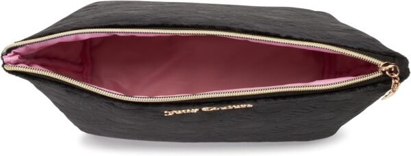 Juicy Couture Women's Cosmetics Bag - Travel Makeup and Toiletries Top Zip Wedge Pouch, Size One Size, Black