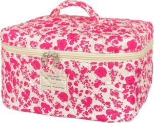 71ow7XLuZwL._AC_SL1500_.jpg Rose Red Large Quilted Floral Makeup Bag Cute Soft Coquette Aesthetic Cosmetic Bag Cotton Travel Toiletry Bag for Women