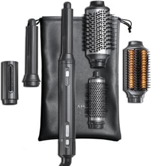 GLAMUP® FusionPro 6 in 1 Thermal & Hot Air Styler –Auto Curler, Thermal Straightening Brush, Powerful Hair Dryer, Volumizer, Hair Styling Gift Set with Travel Bag