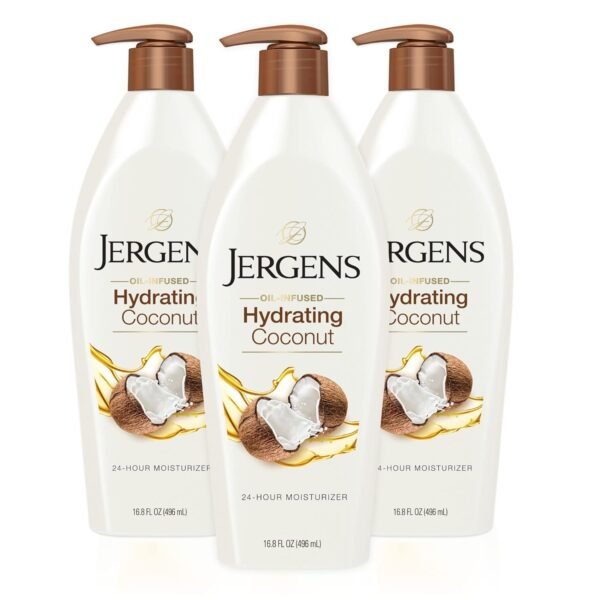 71pG4Jrp0yL._SL1500_.jpg Jergens Hydrating Coconut Body Lotion, Hand and Body Moisturizer, Infused with Coconut Oil, Hydrates Dry Skin Instantly, Dermatologist Tested, 16.8 oz, Pack of 3