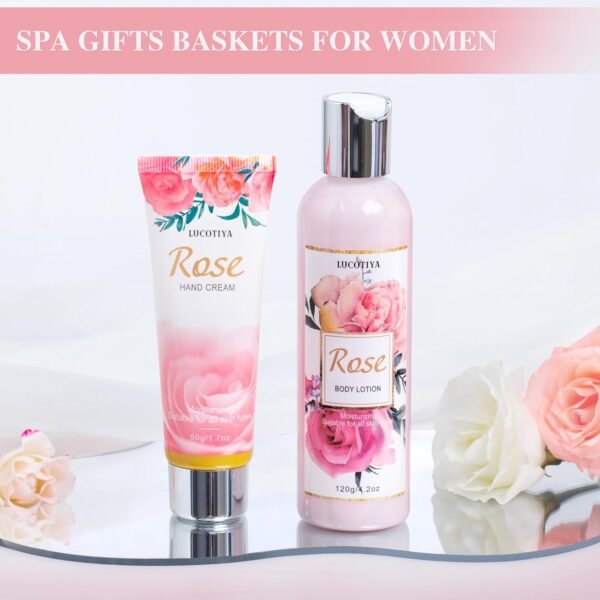 Gifts for Women, Happy Birthday Gifts for Women, Mothers Day Bath and Body Gifts for Woman with Unique Rose Self Care Gift, Home Spa Gift Basket for Mom, Girlfriend, Sister, Female Friends, Coworker