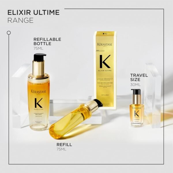 Kerastase Elixir Ultime Refillable Hair Oil - Hydrates & Smoothes Frizz, Adds Shine, With Wild Camellia, Nourishes & Strengthens Hair