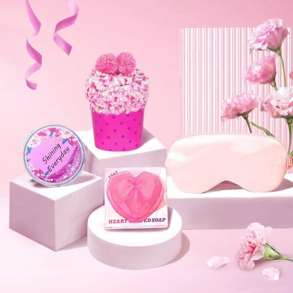 Pink Gift Baskets, 9 Pcs Unique Spa Gift Basket Set, Get Well Soon Gifts, Birthday Gifts for Her, Wife, Teacher, Girlfriend, Friends, Sister