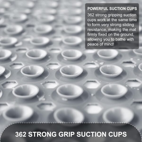 Bath Tub and Shower Mats, Non Slip 40 x 16 Inch Extra Large Bathtub Mat, Machine Washable Bathmat with Drain Holes, Suction Cups for Bathroom Floor, Gray