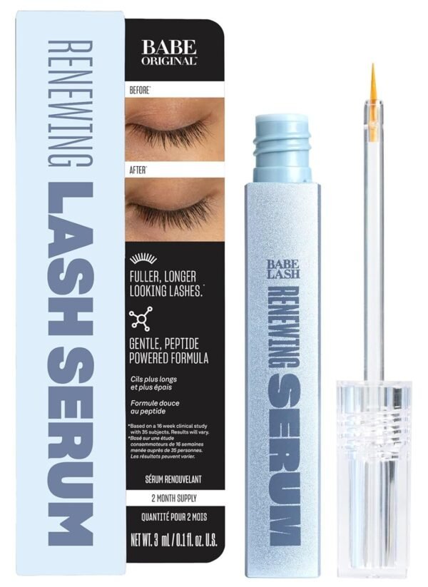 BABE ORIGINAL Renewing Lash Serum – Peptide-Infused Eyelash Serum for Fuller, Longer-Looking Natural Lashes, Lash Enhancing Treatment with Nourishing Botanicals, Vegan & Cruelty-Free Gentle