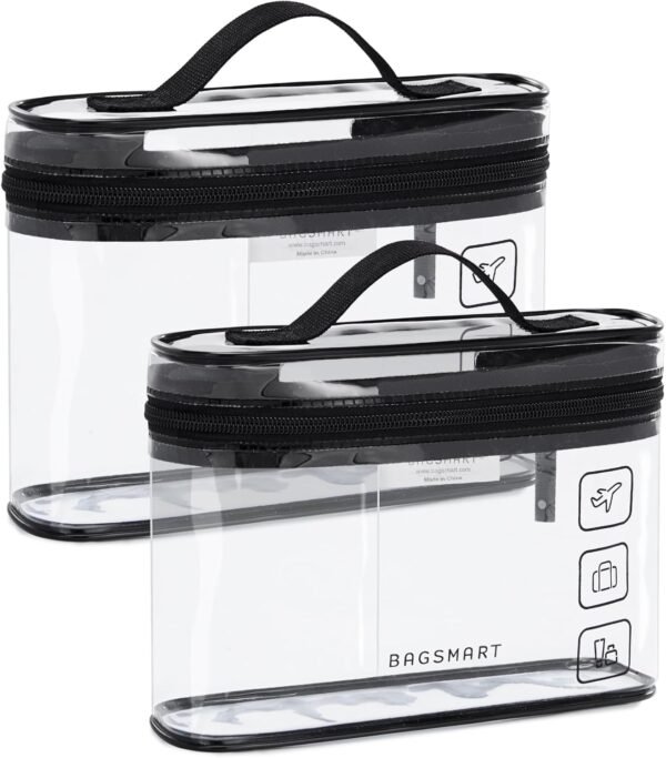 71pzLW0Lq2L._AC_SL1500_.jpg BAGSMART TSA Approved Toiletry Bag, 2 Pack Clear Makeup Cosmetic Bag Organizer, Quart Size Travel Bag for Toiletries, Carry-on Travel Accessories Essentials, Black-2pcs