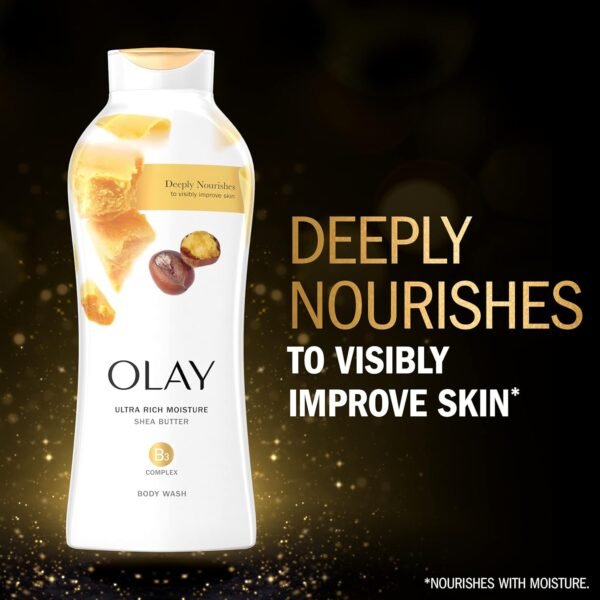 Olay Body Wash for Women, Ultra Moisture, 24hr Moisturizing, Hydrating & Refreshing, B3 Vitamin Complex, Free of Parabens & Phthalates, For All Skin Types, Shea Butter Scent, 22 fl oz (Pack of 4)