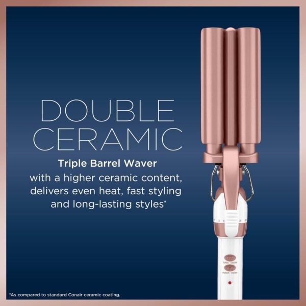 71qE3VrKcWS._SL1500_.jpg Conair Double Ceramic 3 Barrel Curling Iron, Hair Waver, Create Beachy Waves, Long-Lasting Natural Tight Waves for all Hair Lengths, White / Rose Gold
