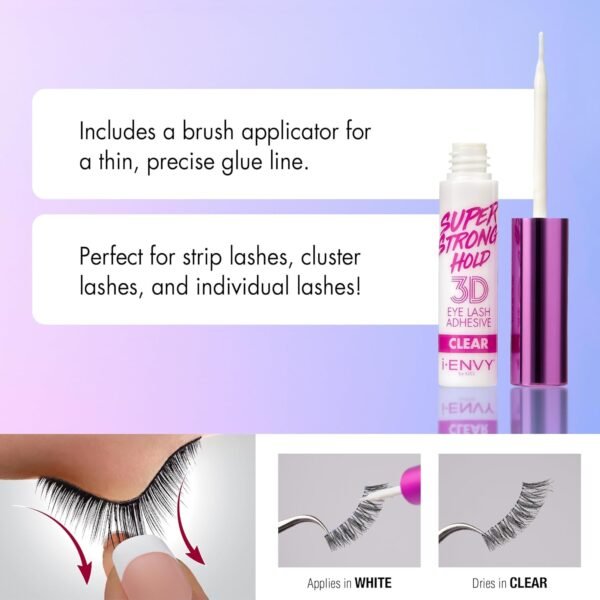 71qI6jqjY9L._SL1500_.jpg i-Envy by KISS Super Strong Hold 3D Strip Lash Glue (Clear), Waterproof Brush-On False Eyelash Adhesive, Latex-Free & Odor-Free, Long-Lasting & Easy Application, Ideal for Sensitive Eyes