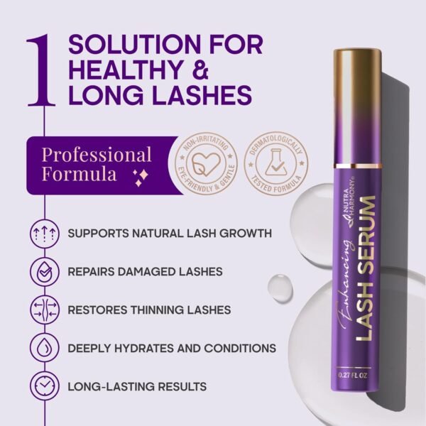 Enhancing Lash Serum for Eyelash Growth with Keratin and Biotin Peptides, Hyaluronic Acid, Creatine for Longer, Fuller, Thicker Lashes, Strength & Nourishment Treatment, Non-Irritating, Vegan, 8ml