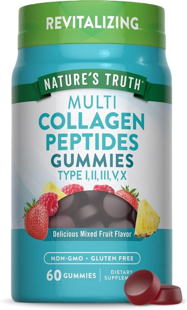 71qSFfuhggL._AC_SL1500_.jpg Nature's Truth Multi Collagen Gummies | Type I, II, III, V, X | 60 Count | Non-GMO & Gluten Free Complex Supplement | Mixed Fruit Flavor