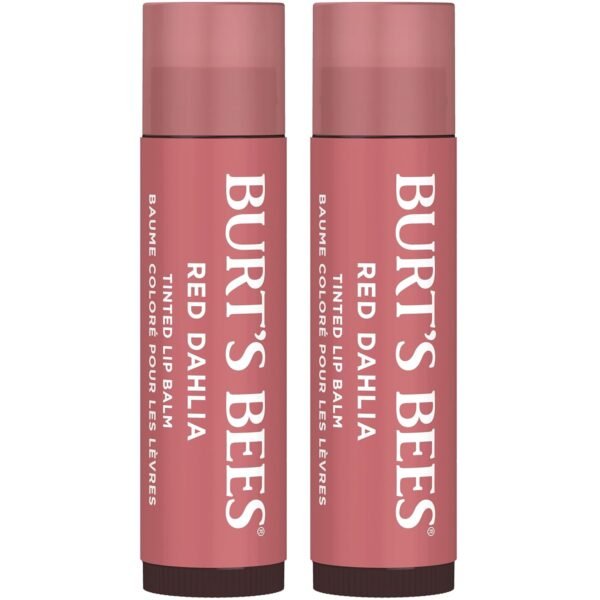 Burt's Bees Lip Tint Balm with Long Lasting 2 in 1 Duo Tinted Balm Formula, Color Infused with Deeply Hydrating Shea Butter for a Natural Looking Buildable Finish, Fiery Red Dahlia (2-Pack)