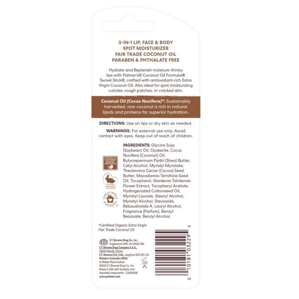 Palmer's Coconut Oil Formula Moisturizing Swivel Stick with Vitamin E, Lip Balm, Face & Body Moisturizer Stick, Ideal for Treating Dry Skin Patches (Pack of 2)