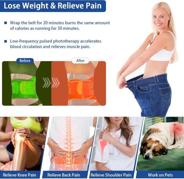 KingPavonini Red Light Therapy Belt, 3 in 1 Red Light Therapy for Body with Compression Strap, 630 & 660 & 850nm Infrared Light Therapy for Shoulder Waist Back Pain Relief, Decrease Inflammation