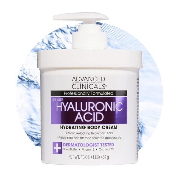 Advanced Clinicals Hyaluronic Acid Moisturizer Body Cream W/Vitamin E | Hydrating Cream & Body Lotion For Women & Men To Help Improve Look of Wrinkles, Dry Skin, Crepey Looking Skin, 16 Ounce