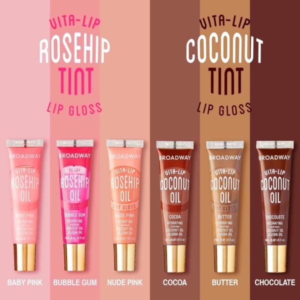 71qogo9U2LL._SL1500_.jpg Ruby Kisses Broadway Vita-Lip Tinted Lip Gloss (9 Pack) Ultra-Hydrating, Nourishing, Soothing Formula with Vitamins, High-Shine Non-Sticky Lip Balm with Rosehip+Coconut Oil, Pink, Red & Brown Shades
