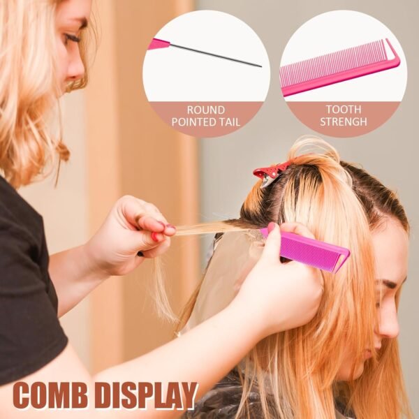 71qpEIeuwL._SL1500_.jpg Hair Styling Tool Set 8 Pieces -4 Topsy hair Tail Tools 2 Rat Tail Combs, 1 Slick Back Hair Bristle Brush and 1 Edge Control Brush, Woman Girl Pink
