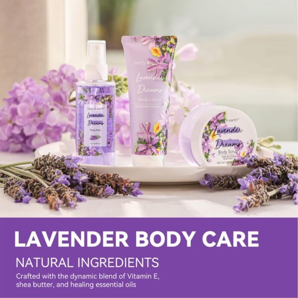 71qtdMolXzL._SL1500_.jpg BODY & EARTH Body Mist Gift Set - Spa Gifts for Women, Perfume, Body Lotion, and Body Scrub in a Lavender Dreams Box- Perfect Birthday Gifts for Moms, and Special Occasions,Unique Gift Ideas for Her