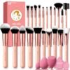 71rBViGOGPL._SL1500_.jpg Makeup Brushes Set, Mlemle Professional 26 Pcs Makeup Kit, Include Powder Foundation Concealers Blush Eye shadows 21 Pcs Makeup Brushes and 2 Powder Puff, 3 Makeup Sponge(A01-Pink)