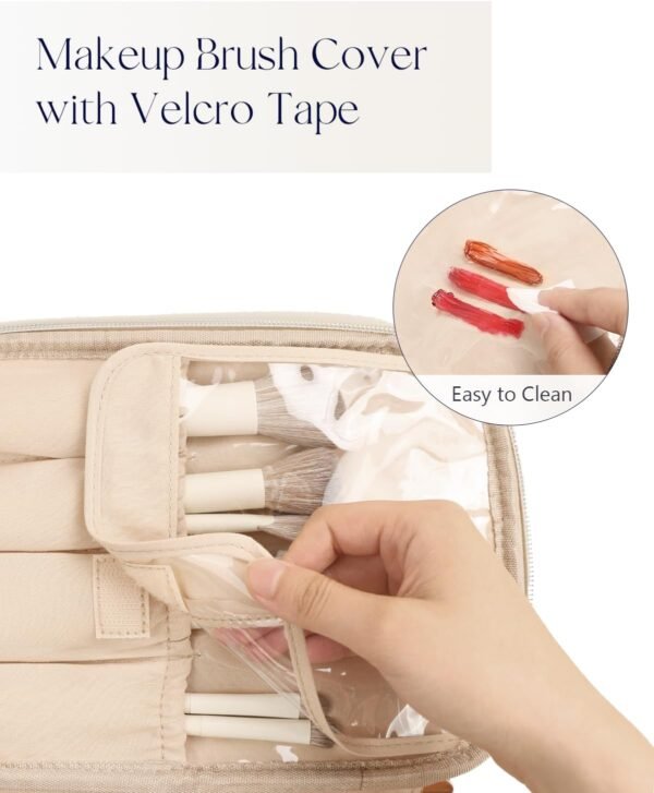 Prite Makeup Bag, Large Capacity Portable Travel Cosmetic Bag, Waterproof Makeup Organizer for Women with Handle and Divider(Beige)