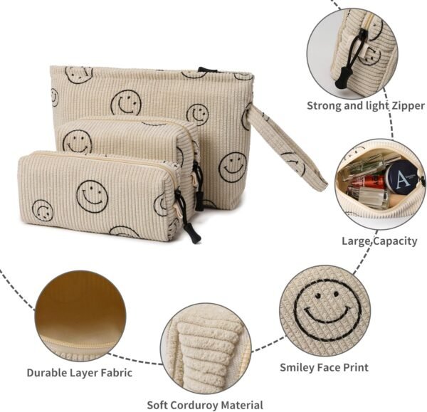 71riY1mu19L._SL1500_.jpg Small Makeup Bag with Pocketes and Zipper Corduroy Makeup Pouch for Purse Travel Corduroy Cosmetic Organizer Toiletry bag for Women