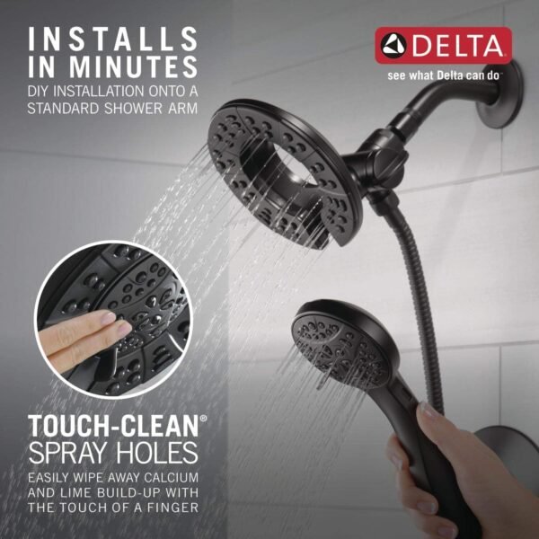 Delta Faucet Arvo 14 Series Single-Handle Tub and Shower Trim Kit, Shower Faucet with 4-Spray In2ition 2-in-1 Dual Hand Held Shower Head with Hose, Matte Black 144840-BL-I (Valve Included)