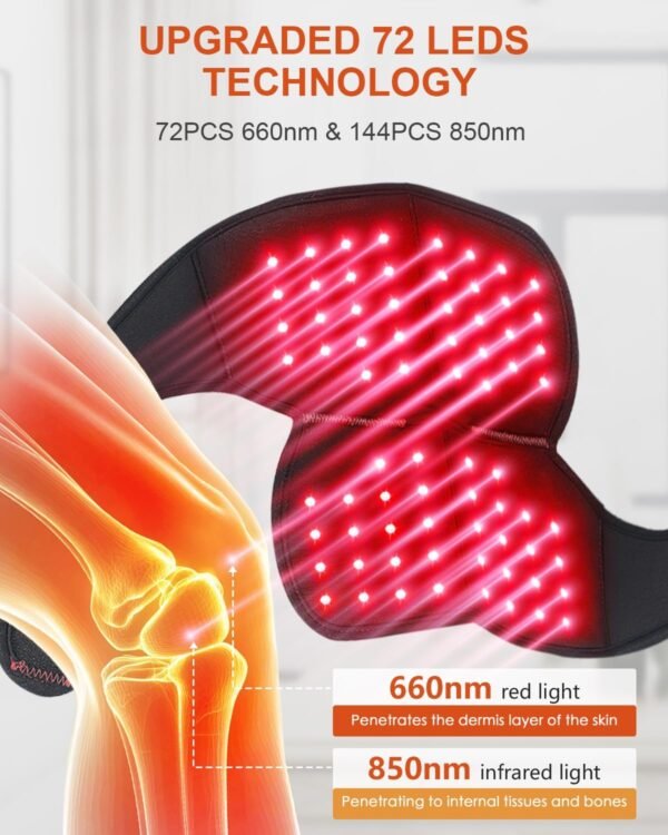Red Light Therapy Knee Brace Wireless Rechargeable with Pulse & Heating Modes, 660nm & 850nm Near-Infrared Light for Knee, Elbows & Shoulders Ideal for Elderly & Athletes FSA HSA Eligible