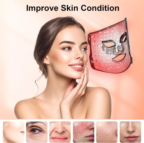 BNU Red Light Therapy for Face, 7 Modes Portable Led Face Mask Light Therapy with Remote Control, Timing Function, Red Light Therapy at Home 105 LED Beads