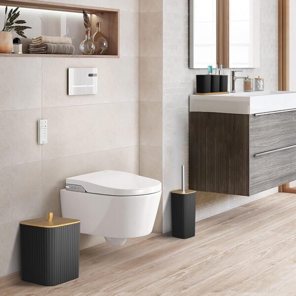 Bathroom Accessories Set - 22PCS Black Bathroom Set with Shower Curtain, Trash Can, Toilet Brush Holder Set & Soap Dispenser – Stylish & Functional Bath Decor for Home, Apartment