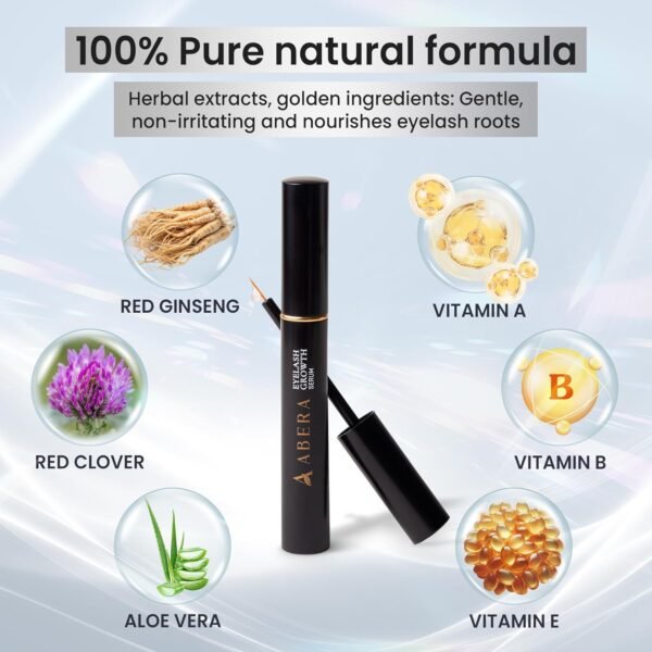Abera Misan Eyelash Growth Serum – Natural Lash Booster with Red Ginseng, Biotin & Omega 3-6-9 – Fuller, Longer, Thicker Lashes – Safe for Sensitive Eyes (1 Box)