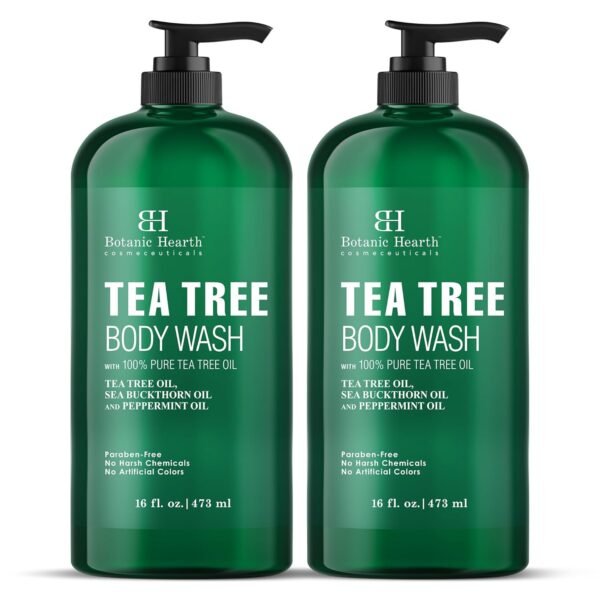 Botanic Hearth Tea Tree Body Wash | 16 fl oz | Helps Soothe Itchy, Dry Skin, Antifungal Body Wash with 100% Pure Tea Tree Oil | Sulfate Free, Paraben Free, for Men and Women Set of 2