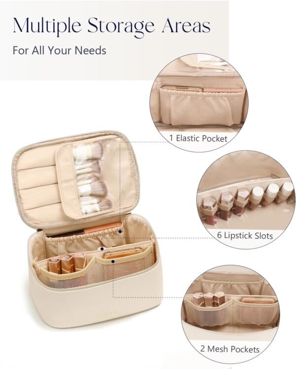 Prite Makeup Bag, Large Capacity Portable Travel Cosmetic Bag, Waterproof Makeup Organizer for Women with Handle and Divider(Beige)