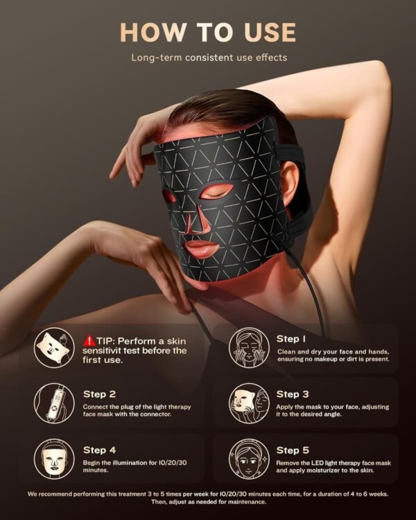 FOLOKE LED Light Therapy Mask Skin Care Mask, LED Red Light Therapy 630nm & 830nm Wavelength for Home Use, Body Beauty Machine for Care at Home (luxurious black)