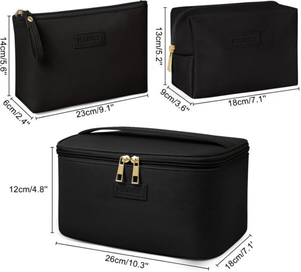 71tFiWbnMCL._AC_SL1500_.jpg MAANGE Makeup Bag - Large Cosmetic Bag with 2pcs Small Makeup Bags Portable Leather Travel Makeup Bag Set Toiletry Bag Make Up Bags for Women and Girls (Black)