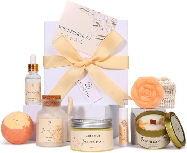 Spa Gifts for Women Mothers Day Gifts Jasmine Bath Gift Baskets Relaxing Self Care Gift for Mom Girlfriend Sister Wife Auntie Home Bath Care Package Thank You Gift Birthday Gift Friendship
