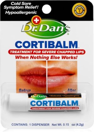 71tOv6bIL._AC_SL1500_.jpg Dr. Dan's Cortibalm - 1 Pack - for Dry Cracked Lips - Healing Lip Balm for Severely Chapped Lips - Designed for Men, Women and Children