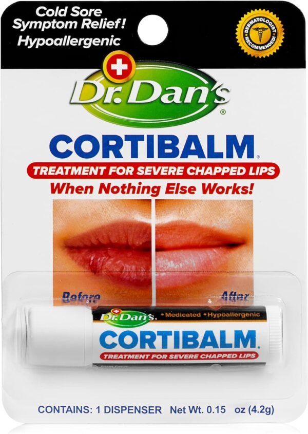 71tOv6bIL._AC_SL1500_.jpg Dr. Dan's Cortibalm - 1 Pack - for Dry Cracked Lips - Healing Lip Balm for Severely Chapped Lips - Designed for Men, Women and Children